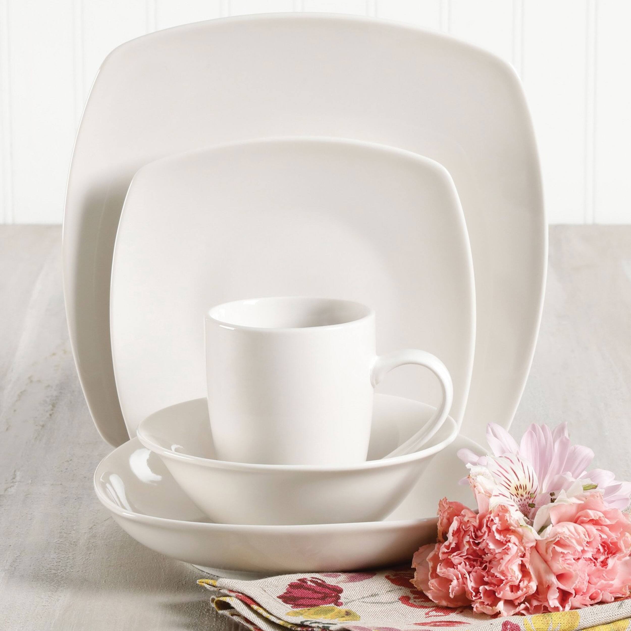Alt View 3. Gibson - Gibson Home Hagen Square Dinnerware Set in White, Set of 30 - White.