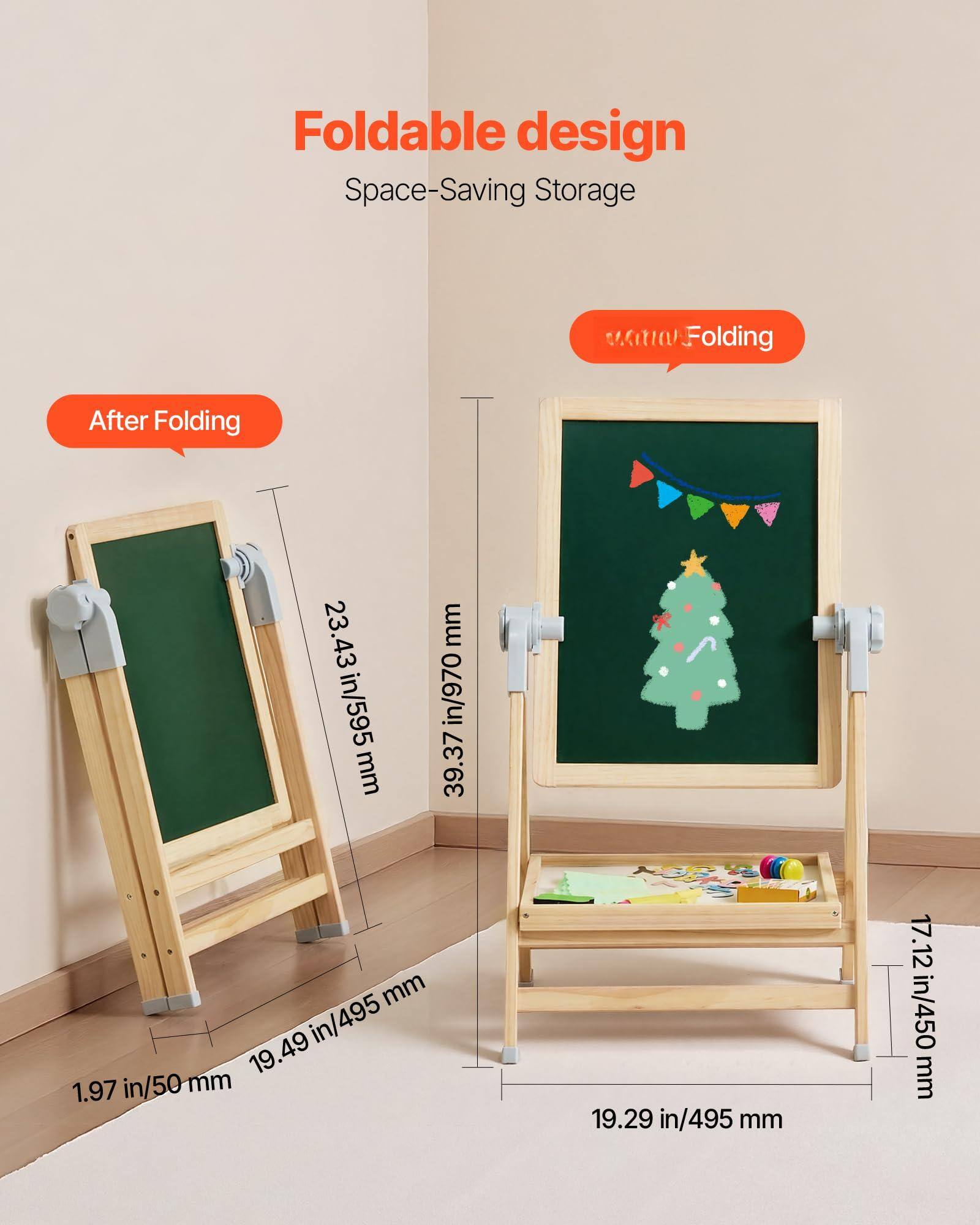 Foldable design  
Space-Saving Storage  

After Folding  
23.43 in/595 mm  
19.49 in/495 mm  
1.97 in/50 mm  

Folding  
19.29 in/495 mm  
17.12 in/450 mm