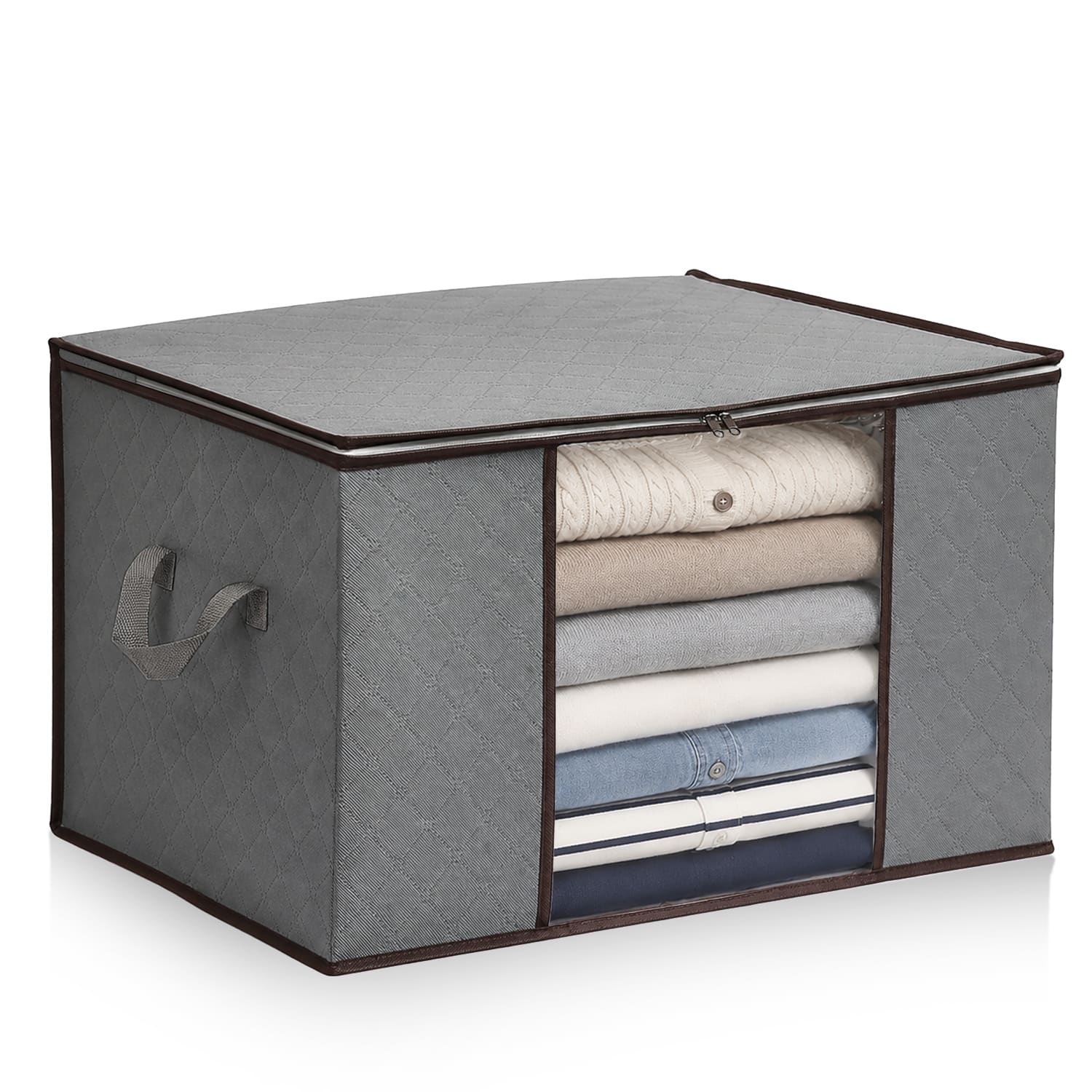 Garnen - Clothes Storage Bins with Lids Under Bed Blanket Storage Bags, Foldable Closet Storage Box Fabric Clothing Storage Boxes - Gray