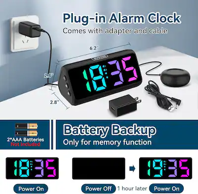 Dazzed Corner - Alarm Clock, Plug-in RGB Vibrating Alarm Clocks - Black Dazzed Corner - Alarm Clock, Plug-in RGB Vibrating Alarm Clocks - Black