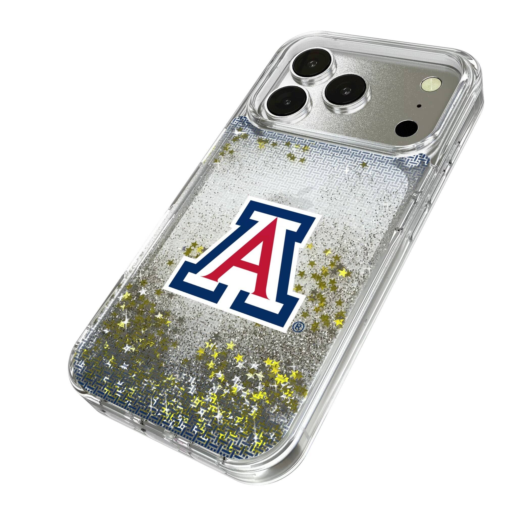 Alt View 1. Keyscaper - Arizona Wildcats Linen Logo iPhone Glitter Case - 15 Pro - Multicolor.