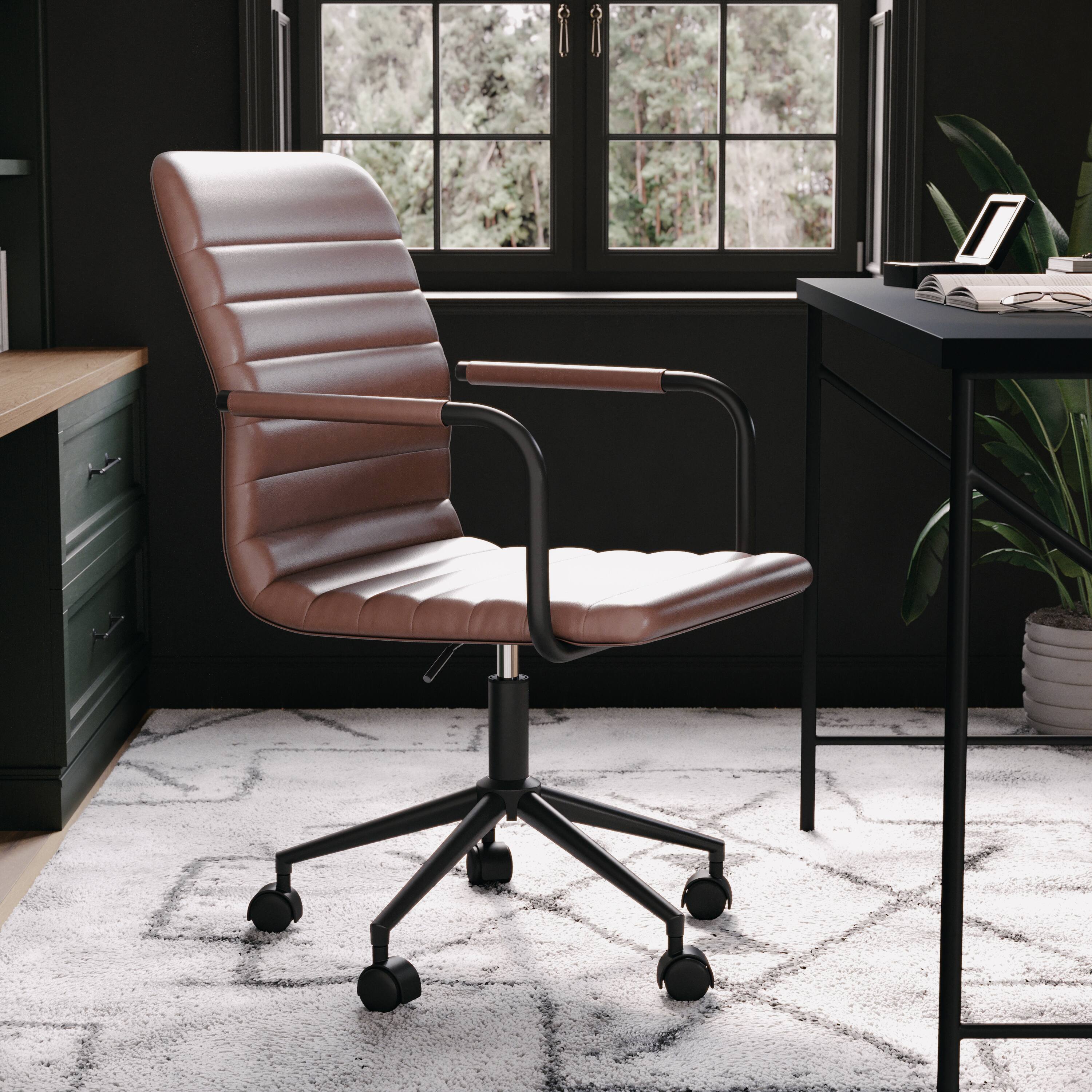 Alt View 11. Martha Stewart - Taytum Faux Leather Office Chair - Saddle Brown Faux Leather/Oil Rubbed Bronze.