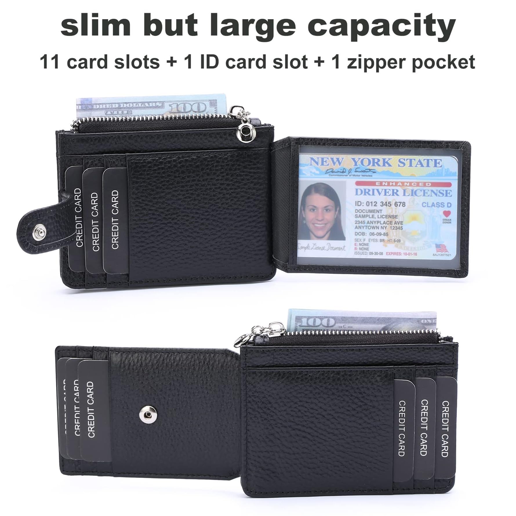 Left. Jadie Link - Slim Wallet Women Thin Womens Card Holder Rfid Blocking Genuine Leather Small Wallets Premium Material Hardware slim - C8-light Purple.