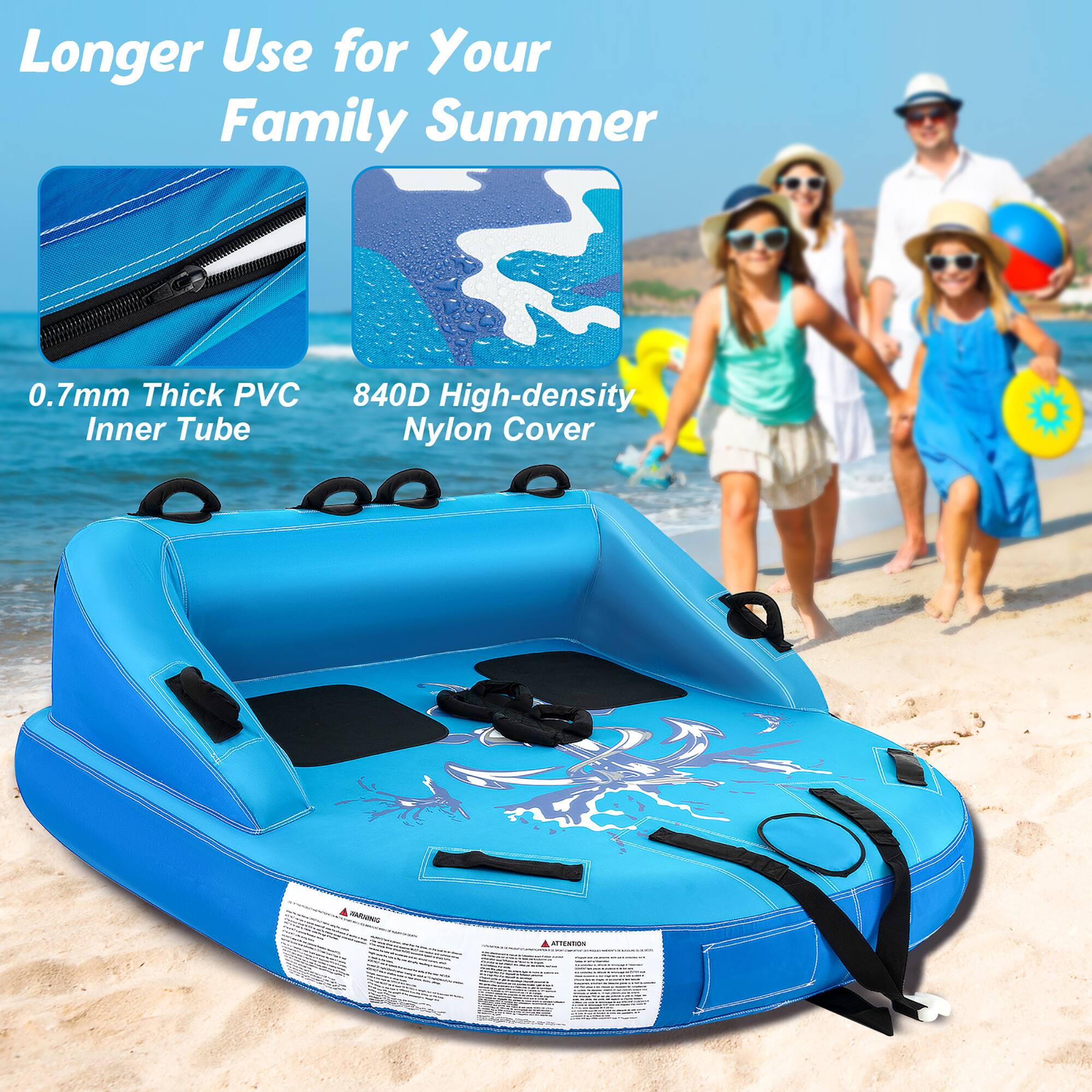 Longer Use for Your Family Summer

0.7mm Thick PVC Inner Tube

840D High-density Nylon Cover