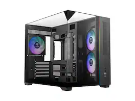GAMDIAS - ATLAS M3M 3-side glass pc case micro-ATX mATX min-ATX iTX, 3x120mm ARGB fans PWM, 400mm GPU - Black