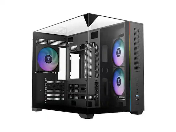Front. GAMDIAS - Gamdias ATLAS M3M 3-side glass pc case micro-ATX mATX min-ATX iTX, 3x120mm ARGB fans PWM, 400mm GPU - Black.