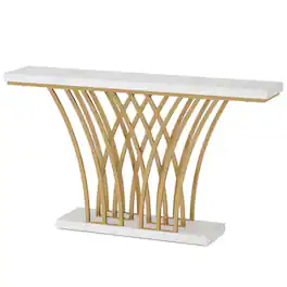 Kadyn - Entryway Table, Console Sofa Table,59 " Faux Marble Console Table with Geometric Metal Base,Faux Marble Gold - White