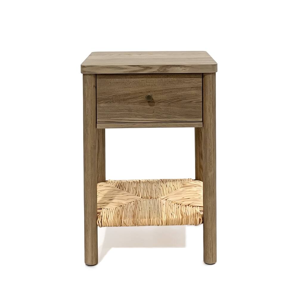 Alt View 1. Loheer - Loheer Antique Grey Nightstand Solid Wood End Table with Woven Jute Shelf and Drawer - Antique Grey.