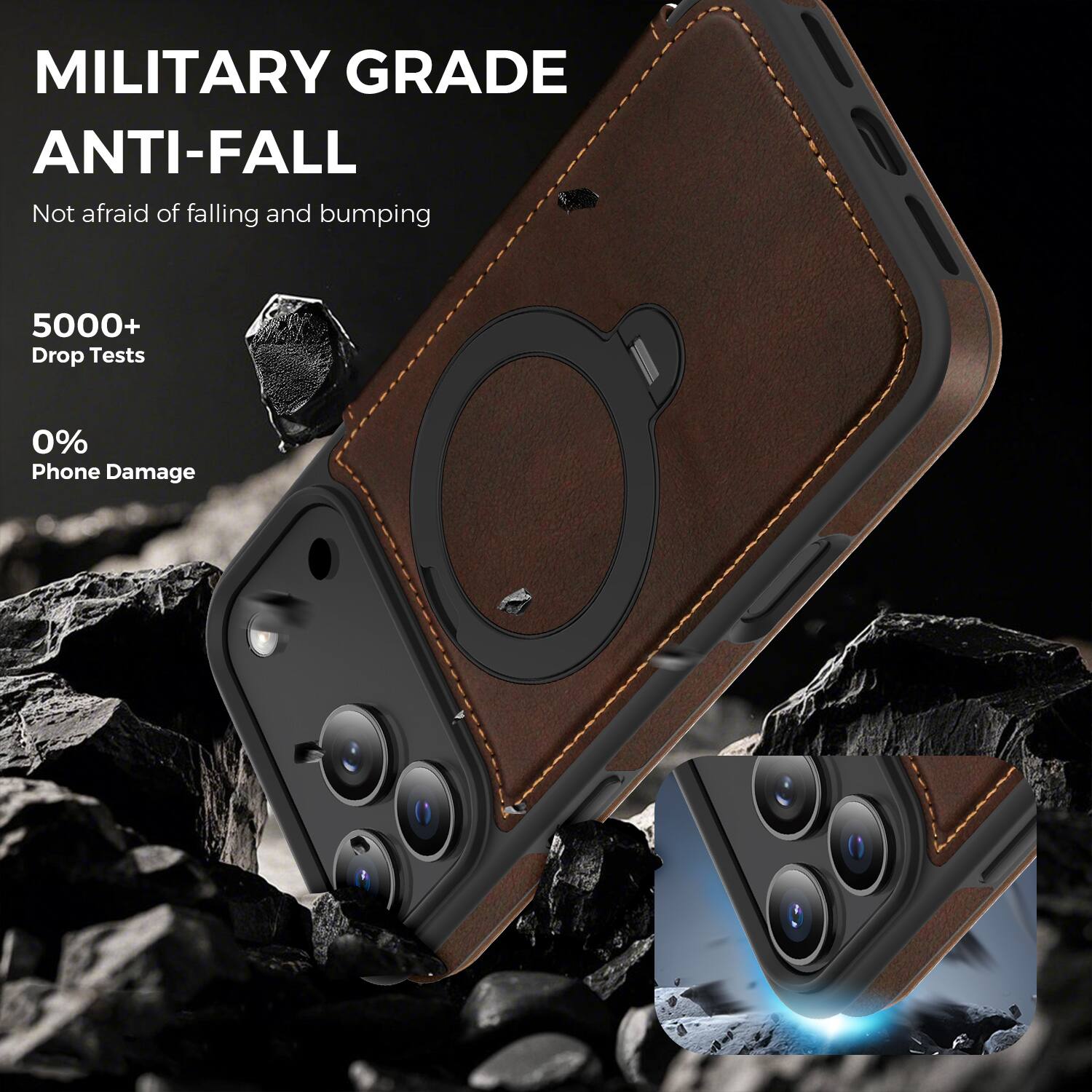 MILITARY GRADE ANTI-FALL  
Not afraid of falling and bumping  

5000+ Drop Tests  
0% Phone Damage