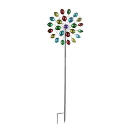 Direct International - Colorful Anodized Finish Spoon Style Metal Wind Spinner Garden Stake 70 Inches - Multicolored