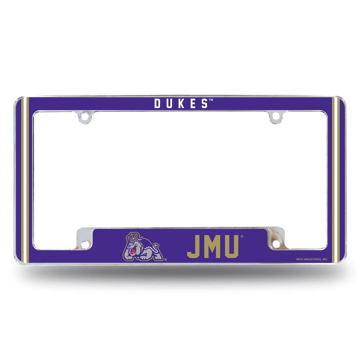 James Madison Dukes Chrome Metal License Plate Frame with Full Frame Team Color Graphics