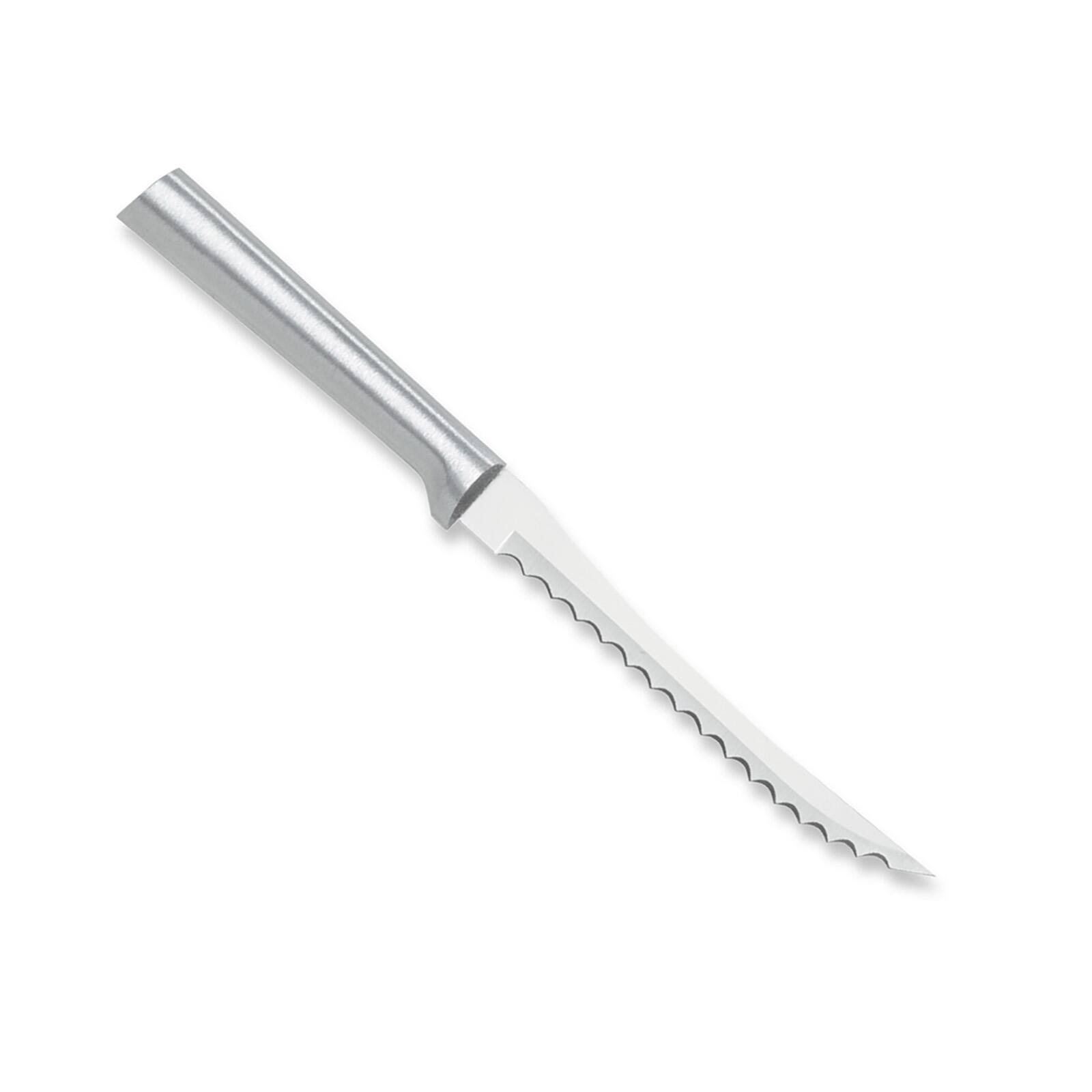 Front. Rada - Cutlery 5-Inch Tomato Slicer Stainless Steel Serrated Blade, Aluminum Handle - Silver.