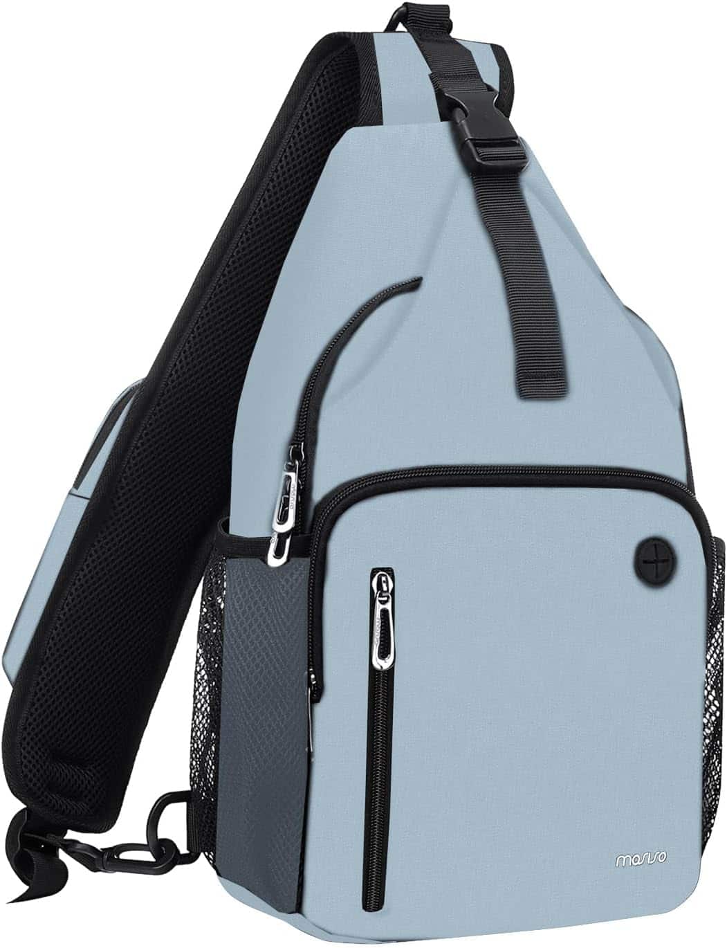 mosiso - Sling Bag Crossbody Shoulder Bag Travel Hiking Daypack Chest Bag with Front Square Pocket&USB Charging Port - Air Blue