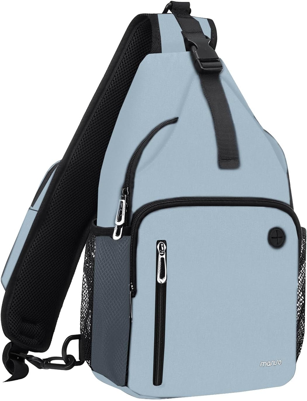 Front. mosiso - Sling Bag Crossbody Shoulder Bag Travel Hiking Daypack Chest Bag with Front Square Pocket&USB Charging Port - Air Blue.
