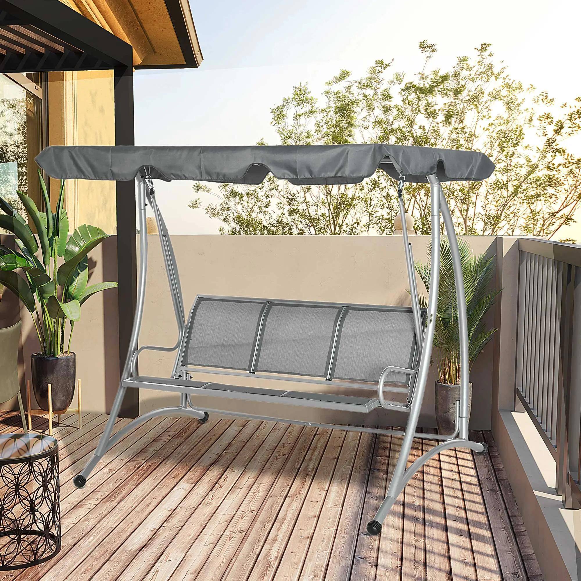 Alt View 8. Resenkos - Resenkos 3-Seat Swing Chair, Patio Glider With Adjustable Canopy, Breathable Seat, Steel Frame, Garden, Light Gray.