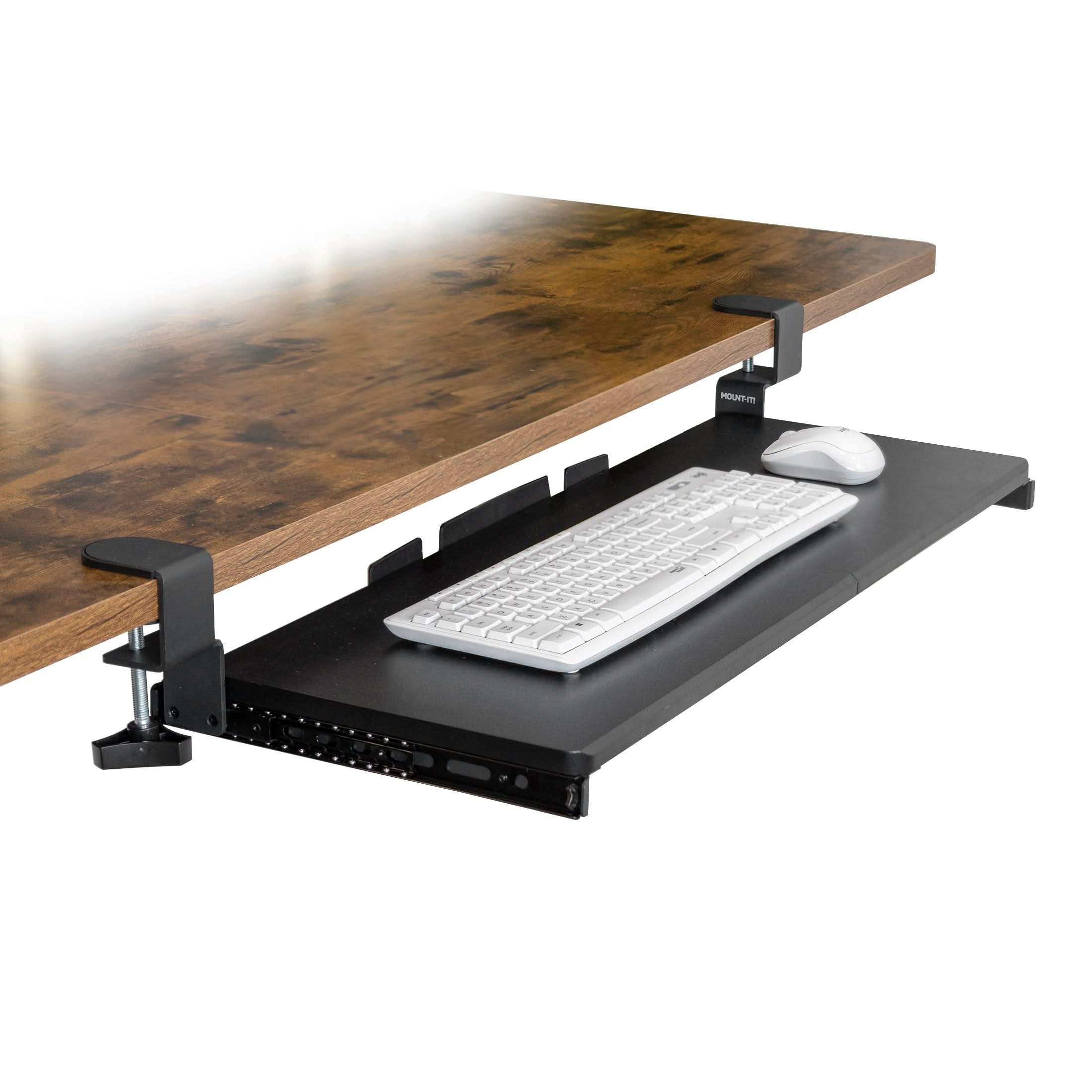 Front. Mount-It! - Clamp-On Keyboard Tray 30" x 11" – Adjustable Under-Desk Ergonomic Platform, Black - Black.