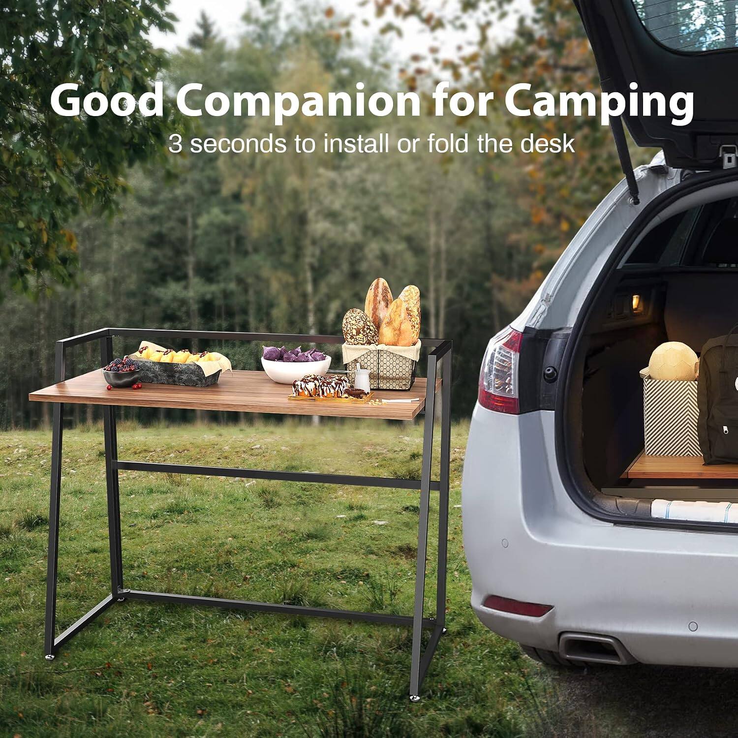Good Companion for Camping  
3 seconds to install or fold the desk