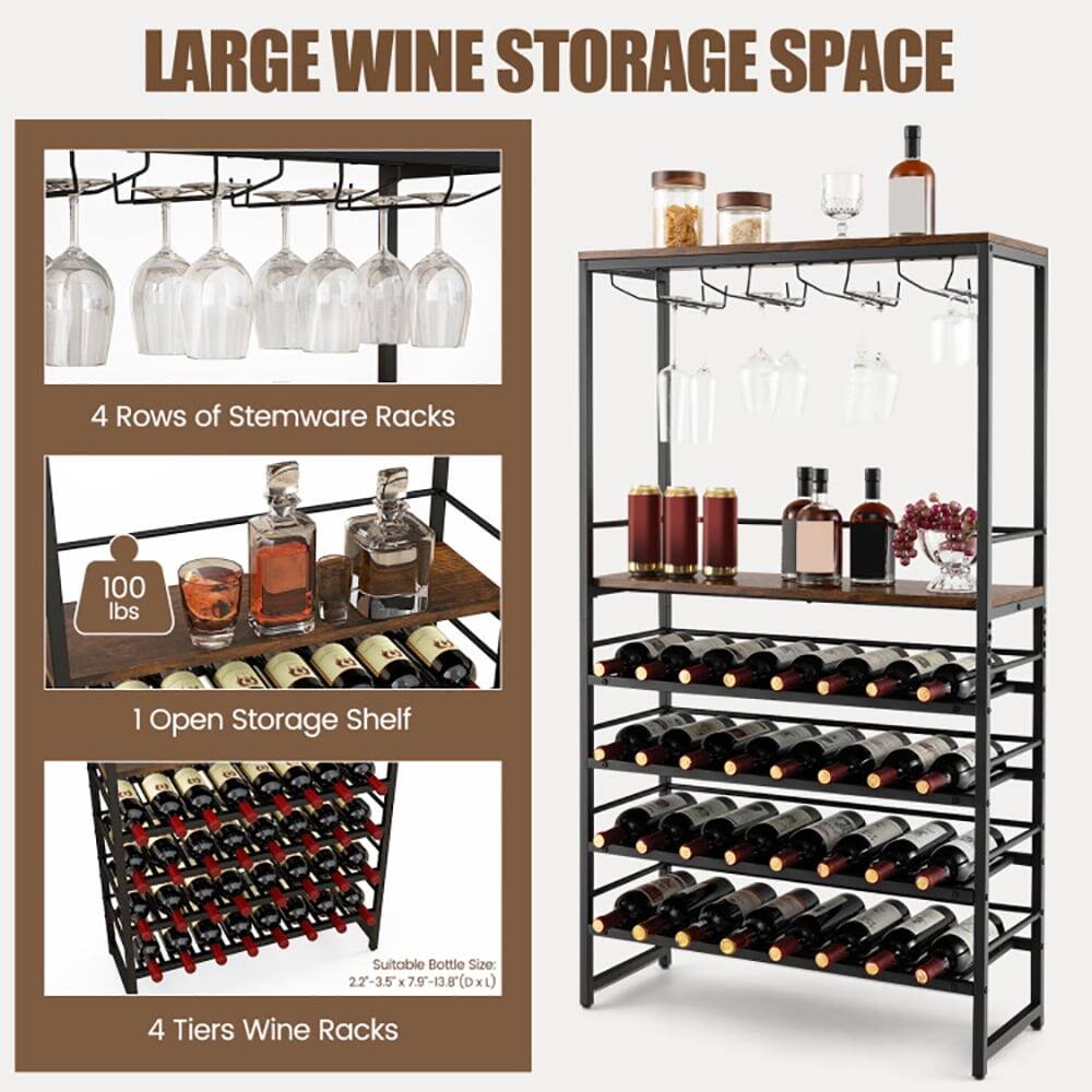 LARGE WINE STORAGE SPACE

- 4 Rows of Stemware Racks
- 100 lbs
- 1 Open Storage Shelf
- Suitable Bottle Size: 22-3.5" x 7.9" (D x L)
- 4 Tiers Wine Racks