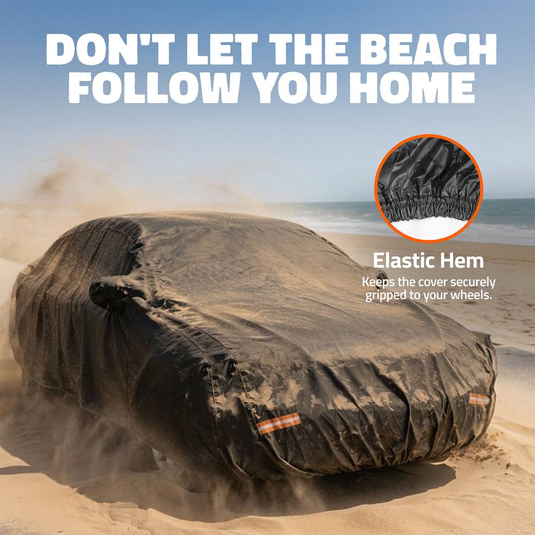 DON'T LET THE BEACH FOLLOW YOU HOME

Elastic Hem
Keeps the cover securely gripped to your wheels.