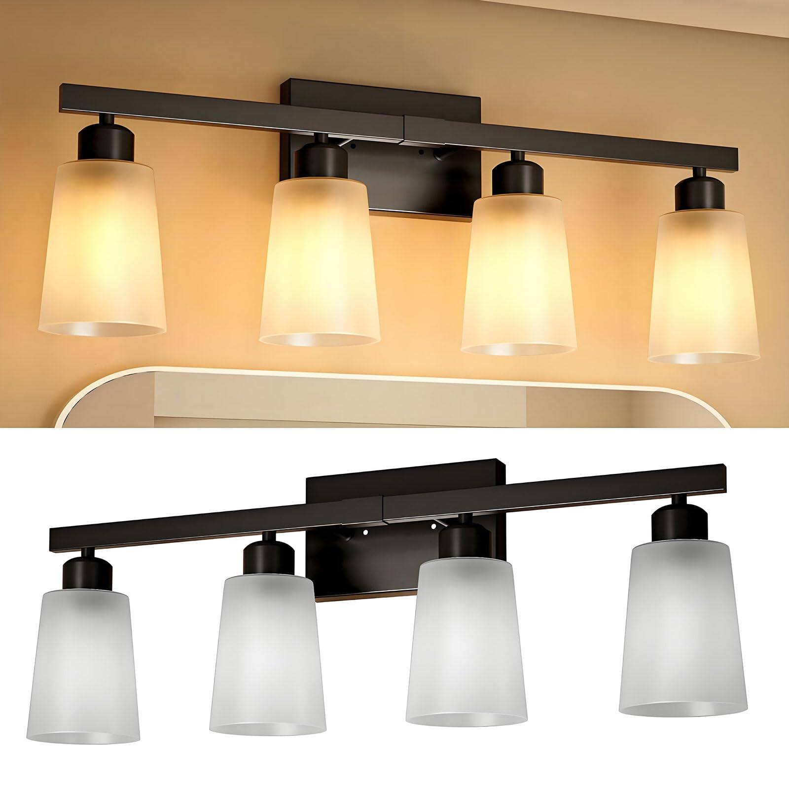 Front. Dazzling Pops - 4 Light Bathroom Vanity 27 5 And Fixtures With Glass Waterproof Shades Rust proof Modern Lights Over Mirror - 4L-Frosted Black.