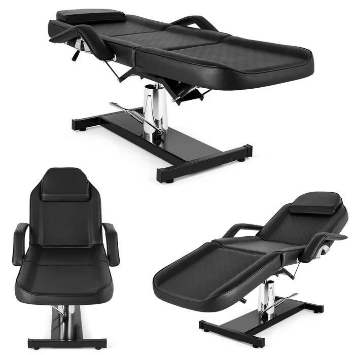 Back. Winado - 3-Section Hydraulic Facial Bed Massage Table Reclining Chair with Adjustable Backrest & Footrest for Beauty Salon Spa - Black.