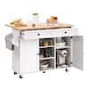 Front. VEVOR - Kitchen Island Cart, with Solid Wood Top and Storage Cabinet, Rolling Table with Drop Leaf, Drawers, Spice Towel Rack - White.