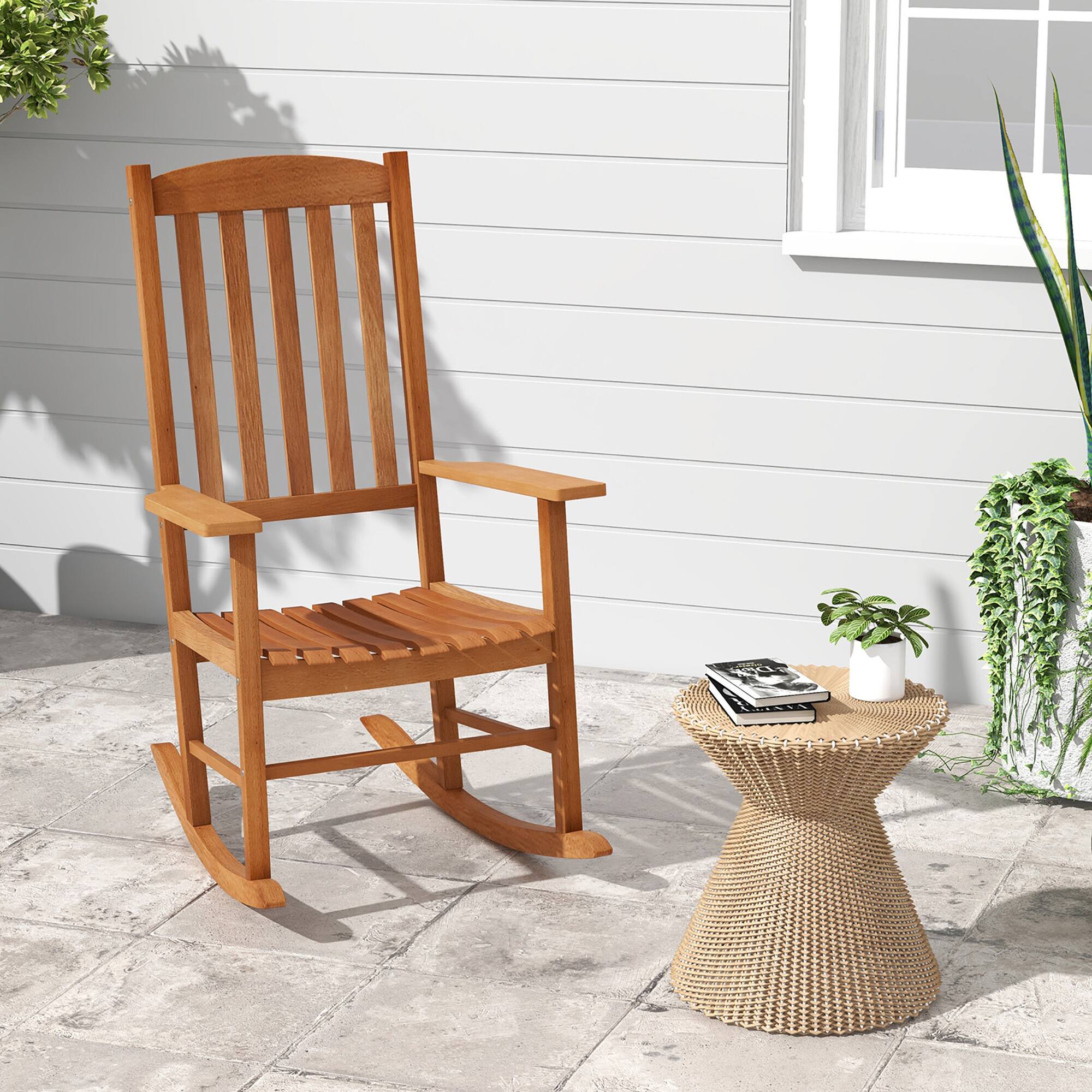 Alt View 1. Gymax - Gymax Patio Rocking Chair w/ 400 lbs Weight Capacity Eucalyptus Wood Porch Rocker w/ High Back - Natural.