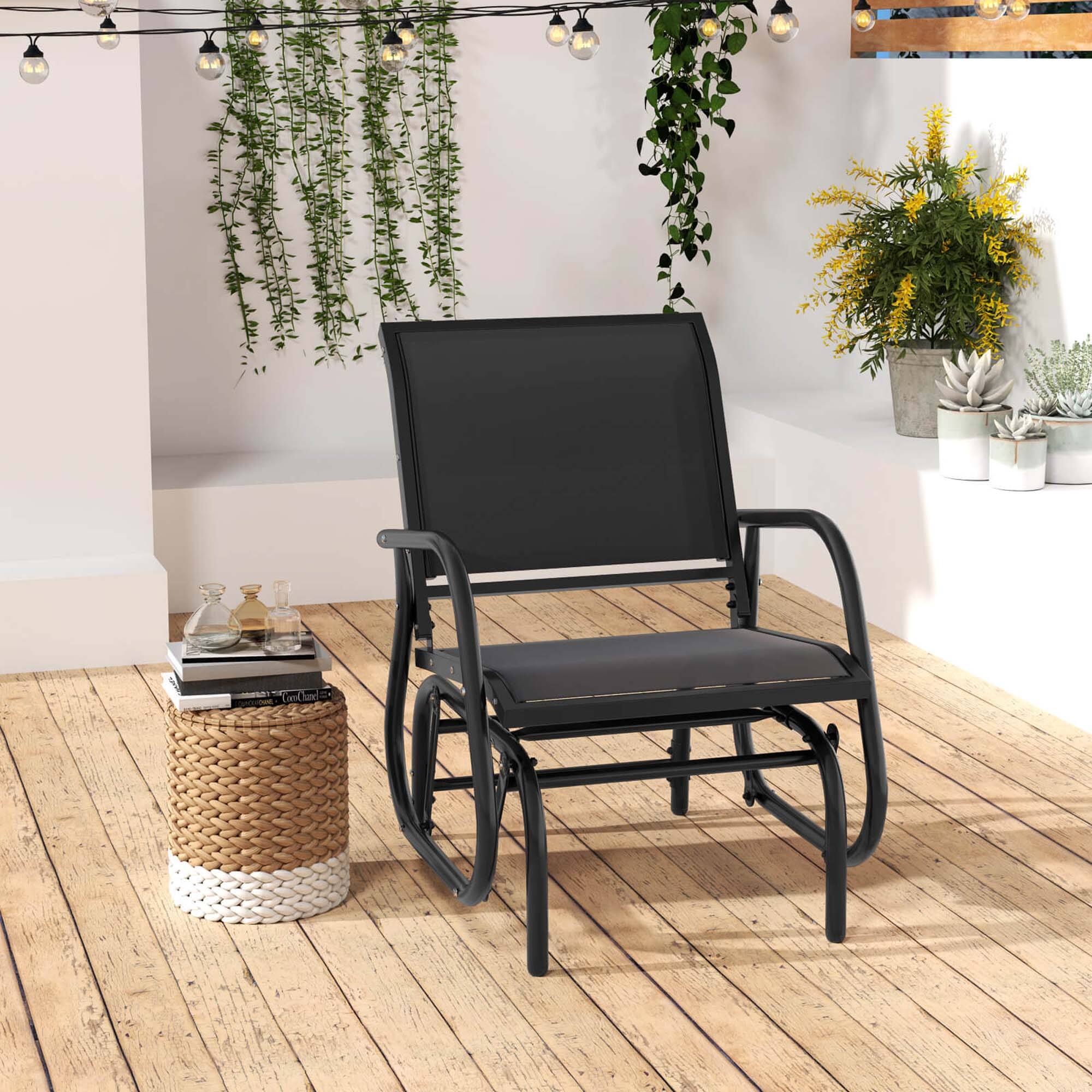 Alt View 1. Costway - Costway Outdoor Single Swing Glider Rocking Chair Armrest Garden Porch Backyard - Black.
