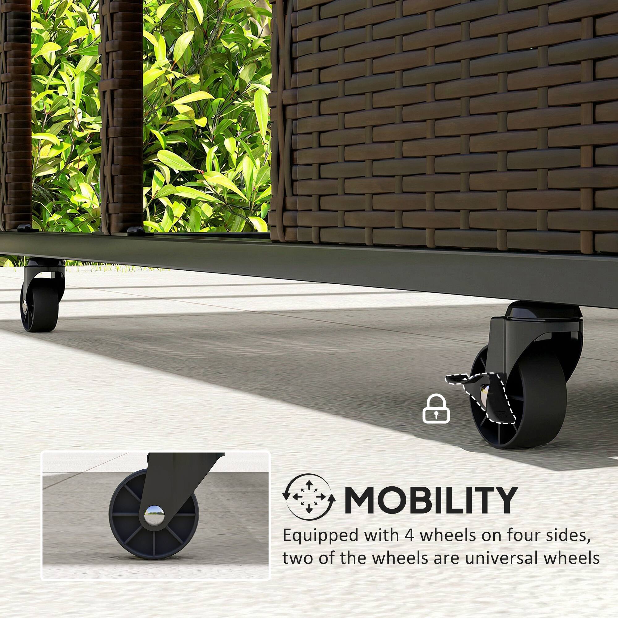 MOBILITY  
Equipped with 4 wheels on four sides, two of the wheels are universal wheels