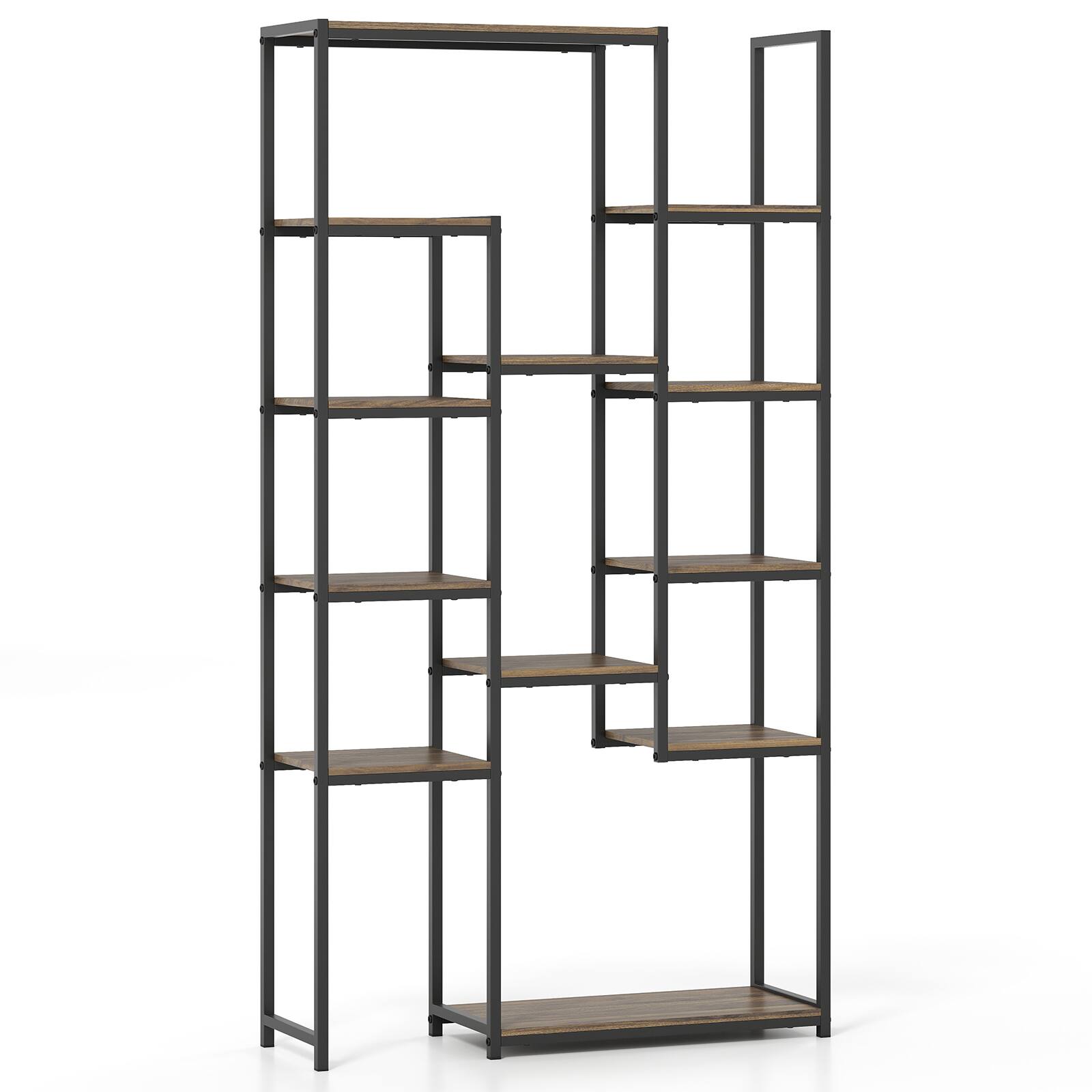 Alt View 8. Gymax - Gymax 2PCS Tall Bookshelf w/12 Open Shelves Anti-tip Kit for Living Room Home Office - Brown.