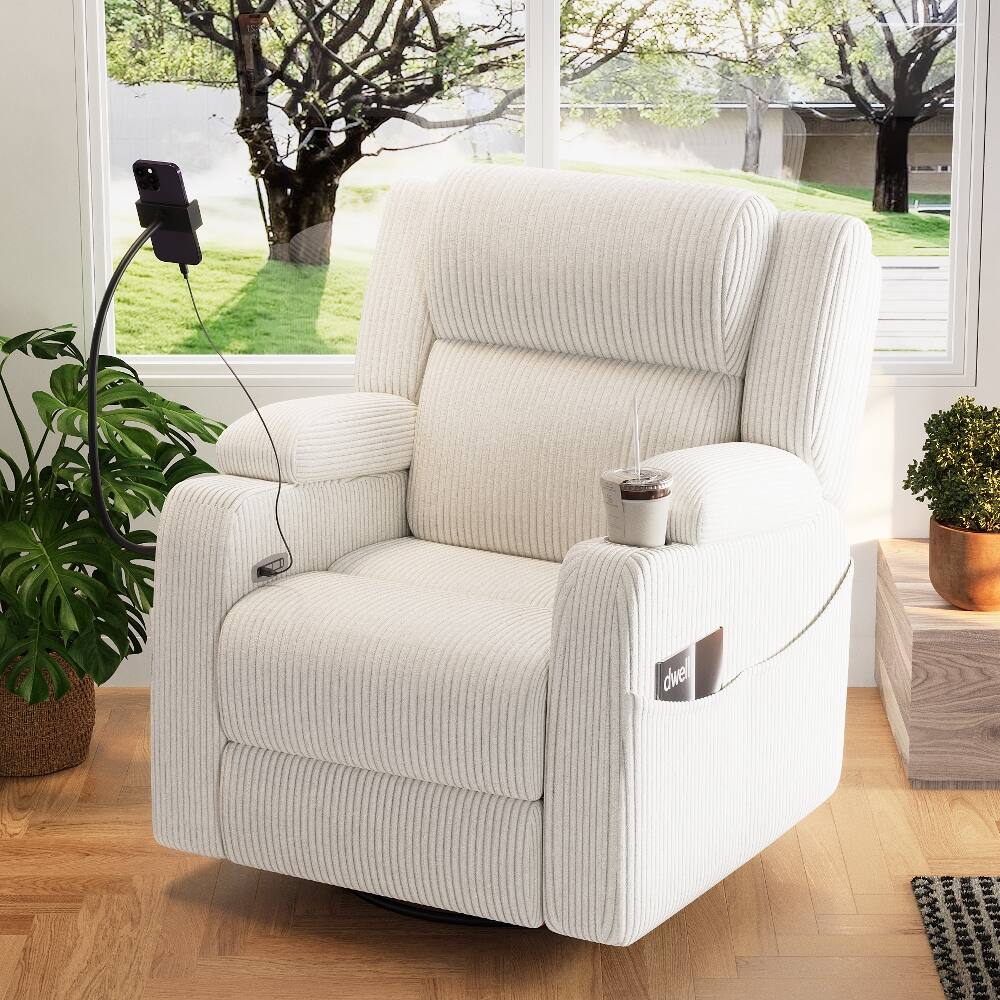 Left. Ropilly - Ropilly Electric Power Recliner Chair, 270 Degree Swivel Rocker, Nursery Glider With Hidden Storage, Beige - Beige.