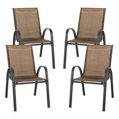 Front. Nuu Garden - Patio Chairs Set of 4, Stackable Outdoor Dining Chairs with Armrests, All-Weather Textilene - Brown.