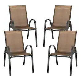 Nuu Garden - Patio Chairs Set of 4, Stackable Outdoor Dining Chairs with Armrests, All-Weather Textilene - Brown