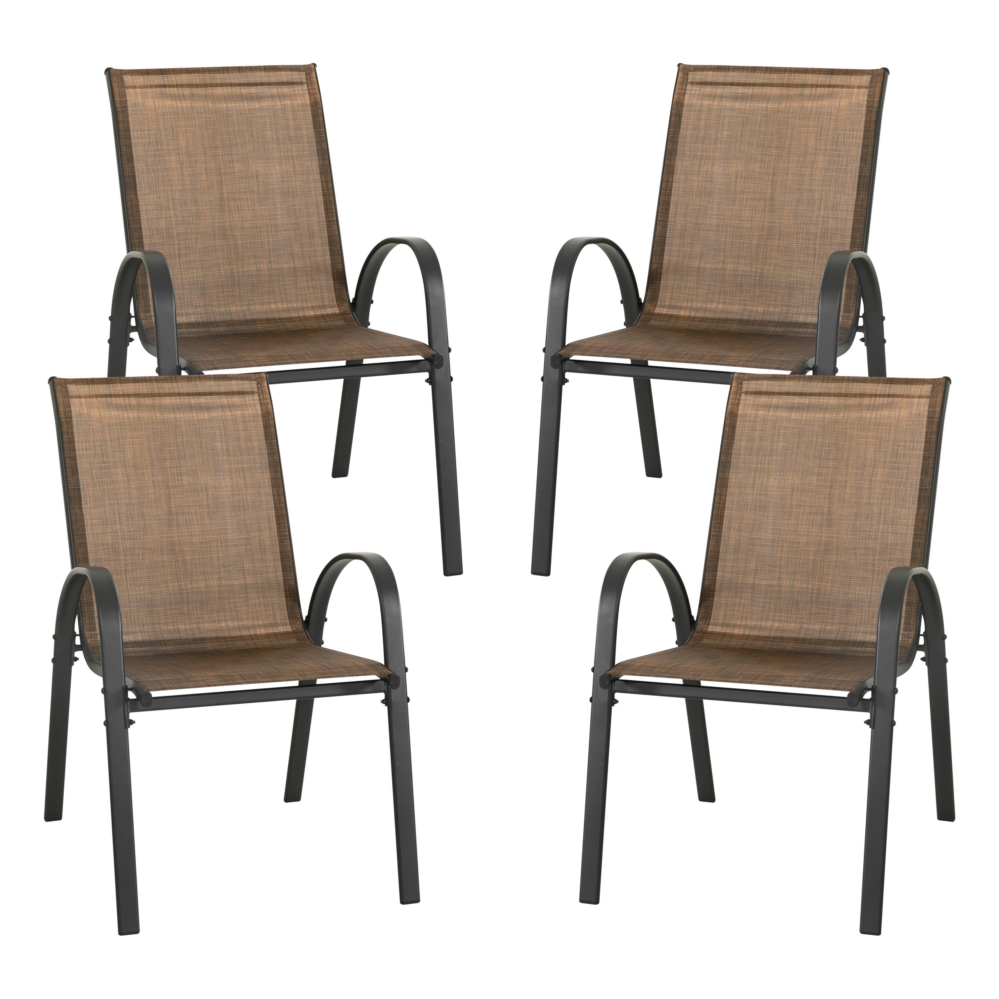 Front. Nuu Garden - Patio Chairs Set of 4, Stackable Outdoor Dining Chairs with Armrests, All-Weather Textilene - Brown.