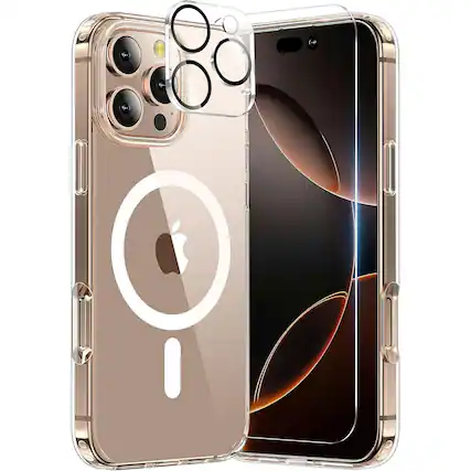 Front. Entronix - Entronix 3-in-1 Bundle for iPhone 13 Pro Max - Magnetic Clear Case with Screen Protector & Lens Protectors - Variety of Color Choices.