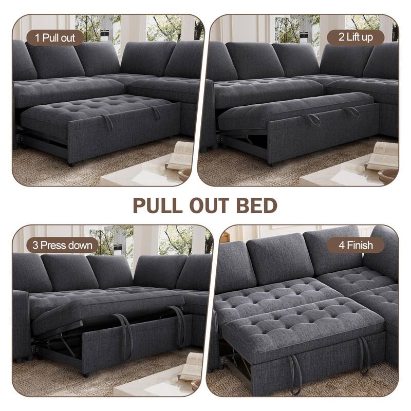 1 Pull out  
2 Lift up  
3 Press down  
4 Finish  

PULL OUT BED