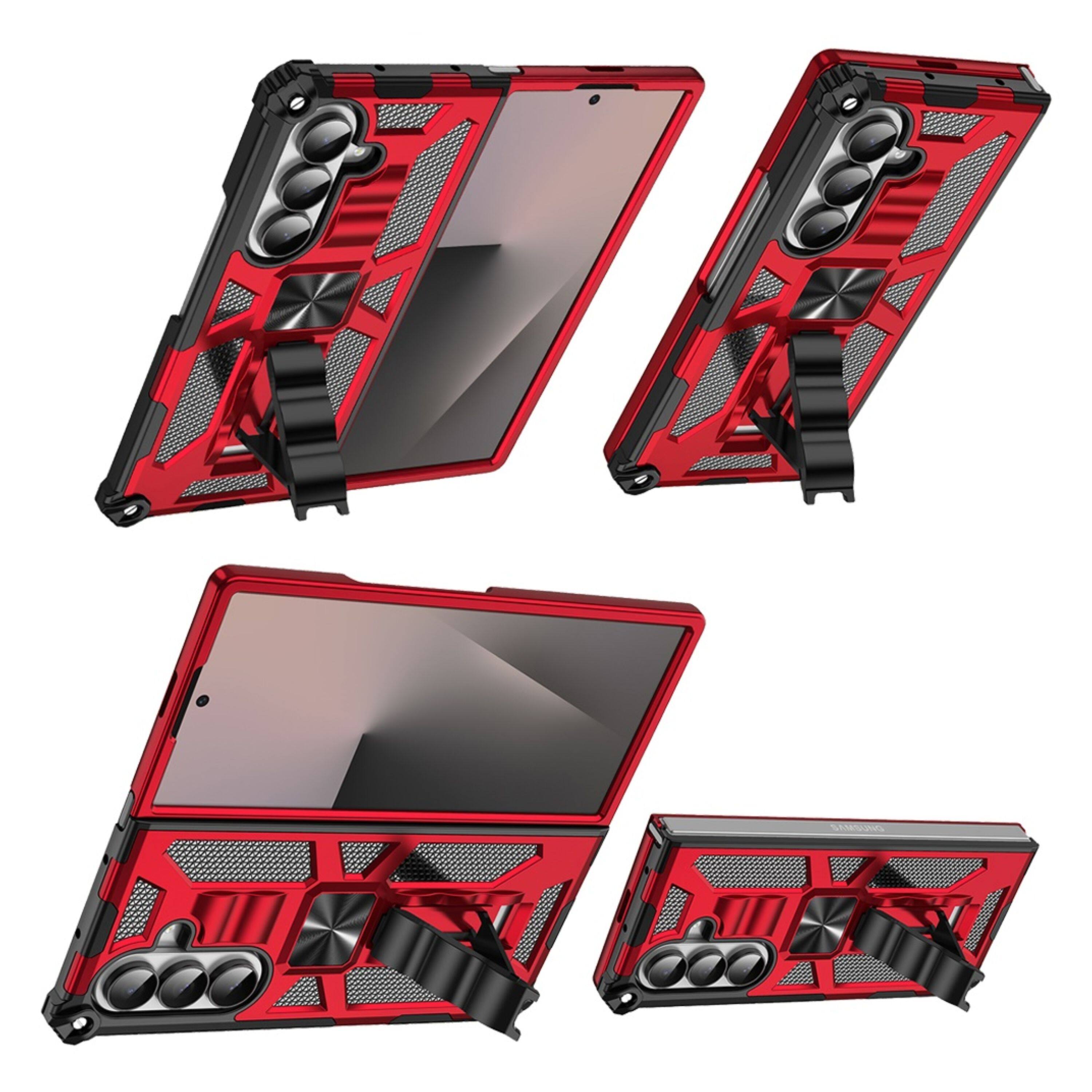 Angle. Kitcheniva - Shockproof Case With Stand Metal Plate Tempered Glass For Samsung Galaxy Z Fold7 Red - Red.