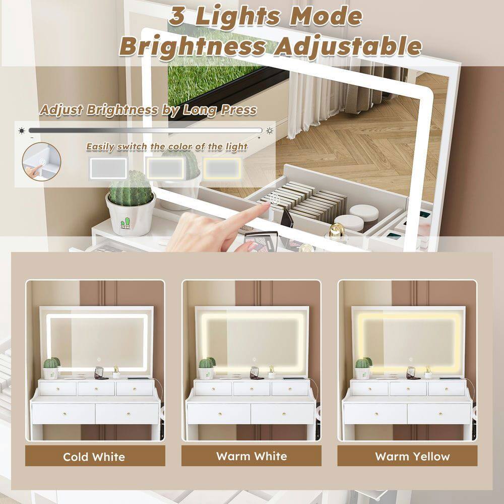 3 Lights Mode  
Brightness Adjustable  

Adjust Brightness by Long Press  

Easily switch the color of the light  

Cold White  
Warm White  
Warm Yellow