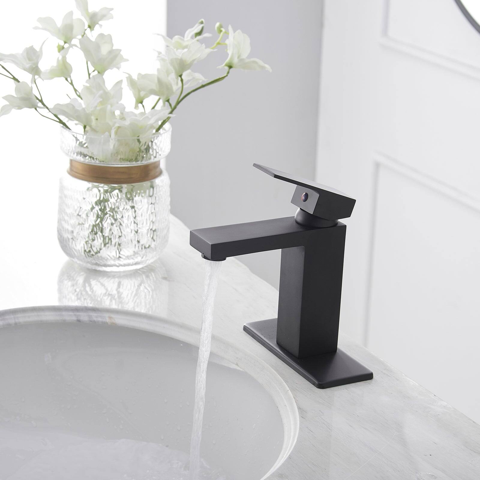 Alt View 3. Boyel Living - Single Handle Single Hole Bathroom Faucet with Deck Plate and Pop Up Drain in Matte Black - Matte Black.