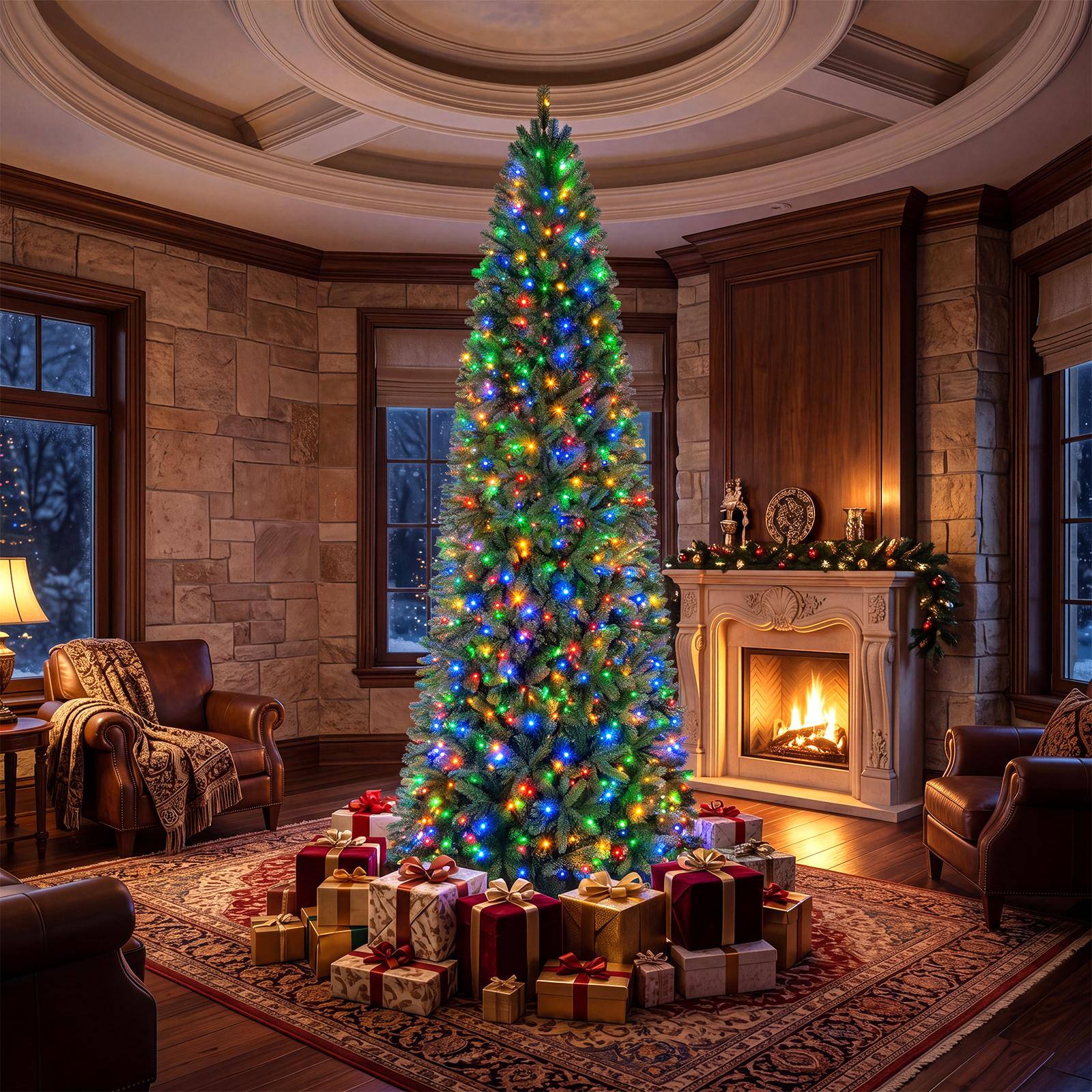 Alt View 3. Costway - Costway 9 FT Pencil Alpine Christmas Tree with 1345 Full Branch Tips, 550 LED Lights - Green.