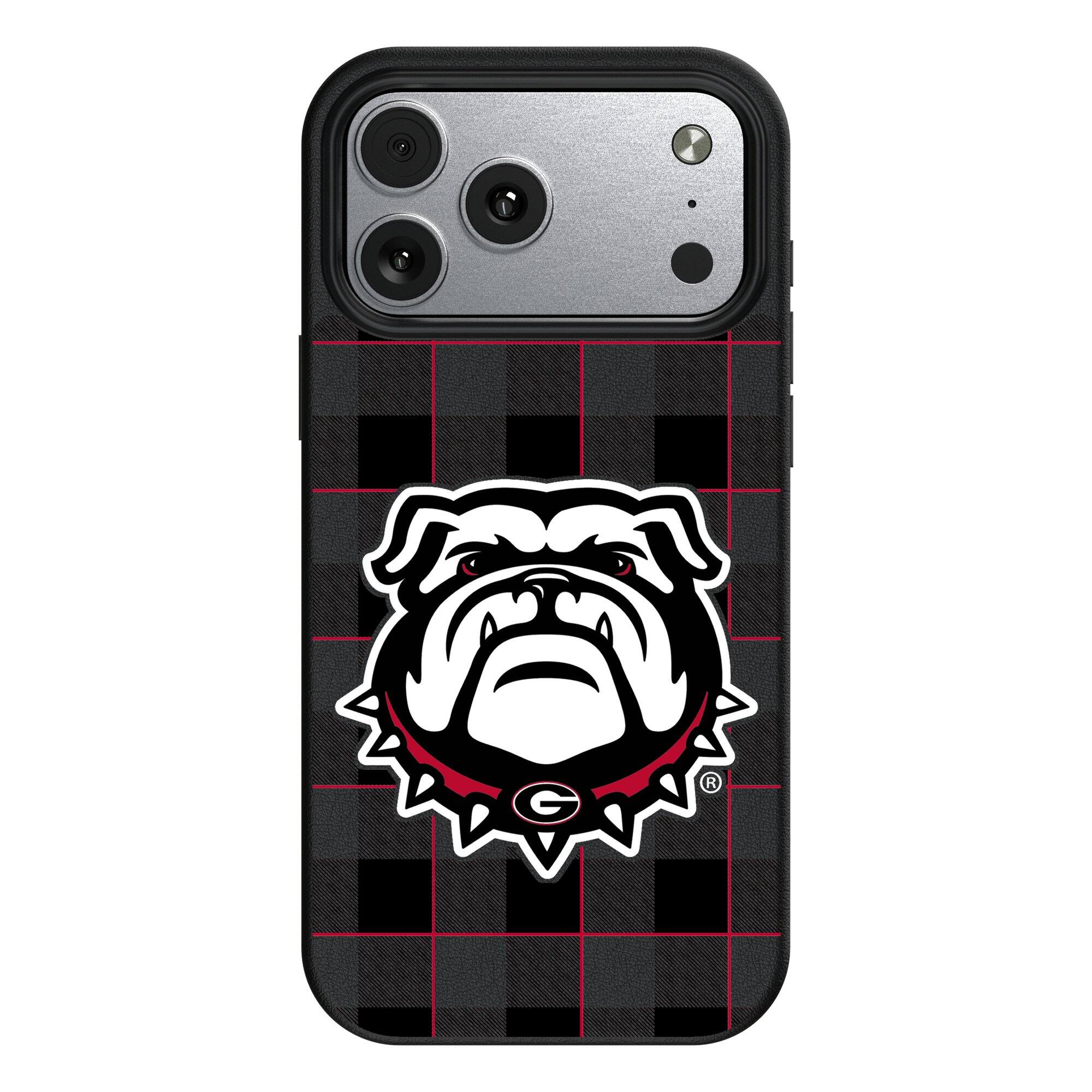 Front. Keyscaper - Georgia Bulldogs Plaid Magnetic Bump iPhone Case - 15 Pro Max - Black.