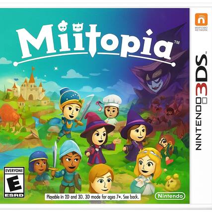 MiiTopia™
3DS
Nintendo
MiiTopia™
3DS
Nintendo
EVERYONE
E
ESRD
Playable in 2D and 3D. 3D mode for ages 7+. See back. - E (Everyone)