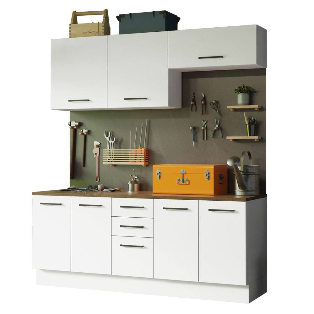 Front. Madesa - Madesa Garage and Utility Room Storage Cabinet Set 78"L with Base Cabinet and Wall Cabinet - White - White.