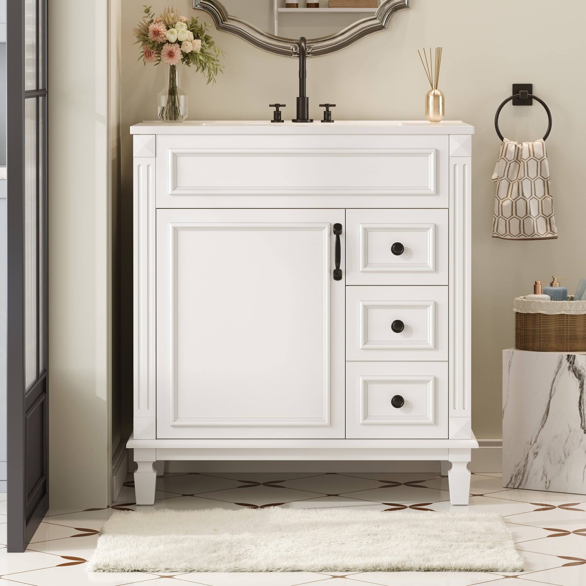 Alt View 1. Boyel Living - 30 Inch Bathroom Vanity with Ceramic Sink and Storage Cabinet White - White.