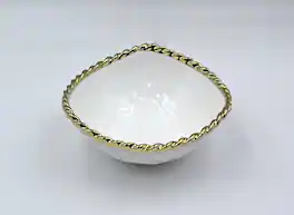 Jiallo - 6.5" Contemporary Gold Rope Medium Bowl – Modern Decorative Serving Bowl with Rope‑Style Rim - White