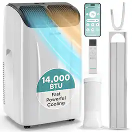 SereneLife - 14,000 BTU Wi-Fi Portable Air Conditioner with Heat, Fan, Dehumidifier & Window Installation Kit - White