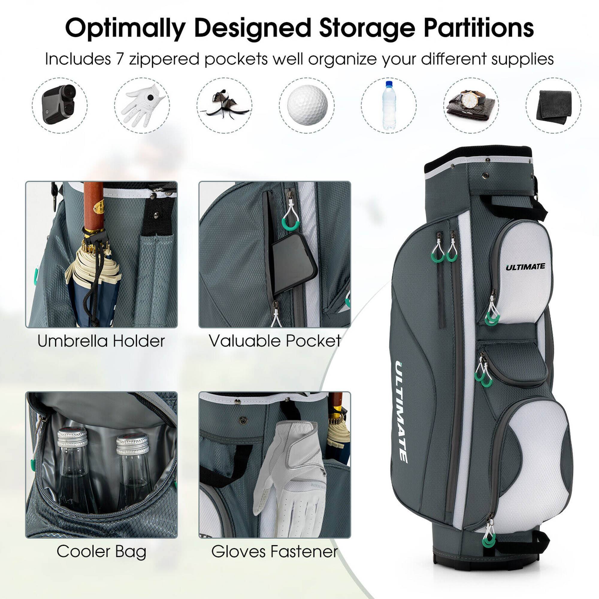 Optimally Designed Storage Partitions  
Includes 7 zippered pockets well organize your different supplies  

- Umbrella Holder  
- Valuable Pocket  
- Cooler Bag  
- Gloves Fastener