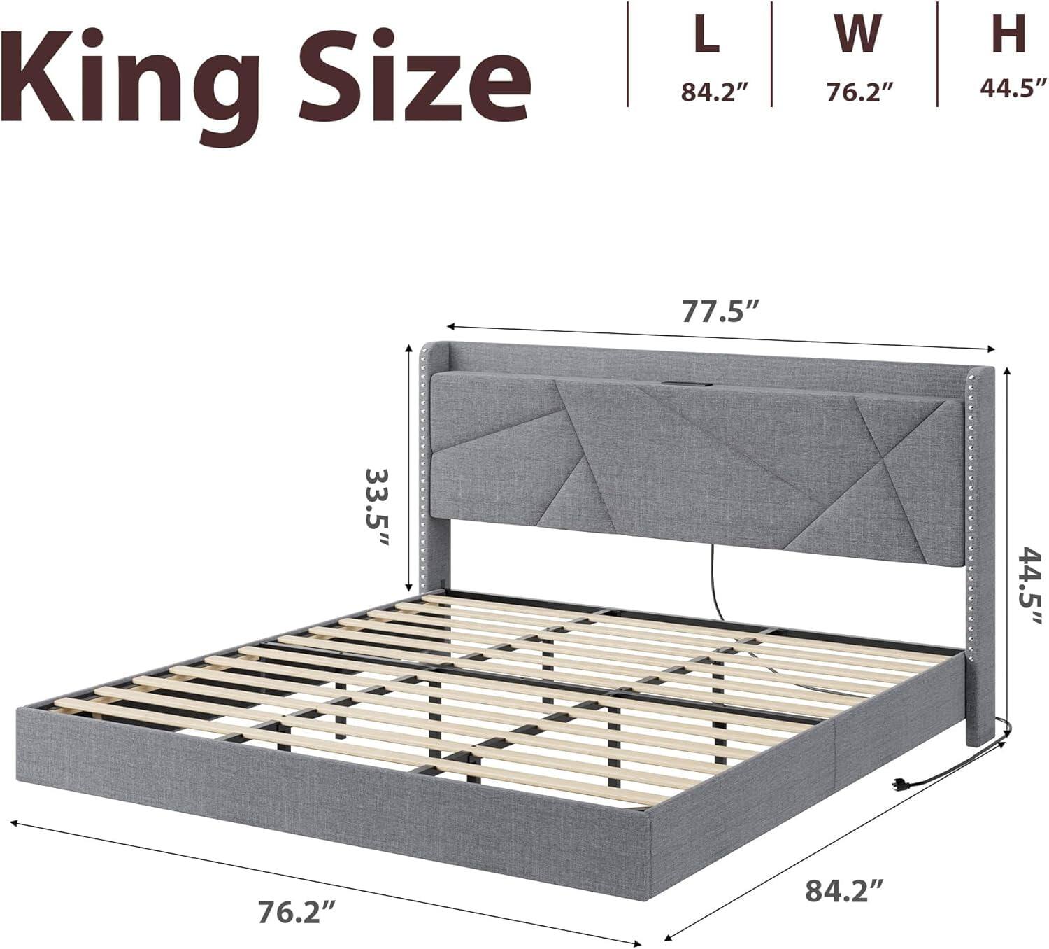King Size  
L 84.2" W 76.2" H 44.5"  
77.5" 33.5" 44.5" 76.2" 84.2"