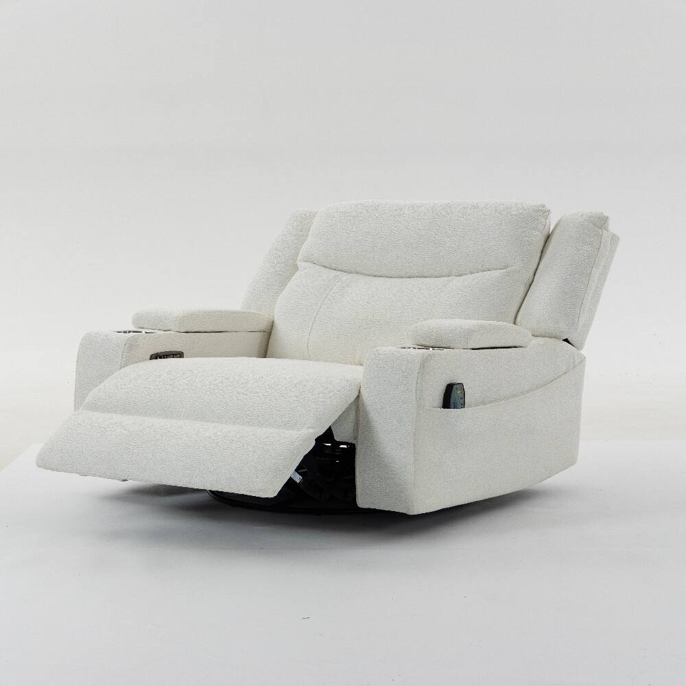 Alt View 1. Ropilly - Ropilly Extra Wide Power Recliner with Heat and Massage Cream Velvet Chair - Cream.