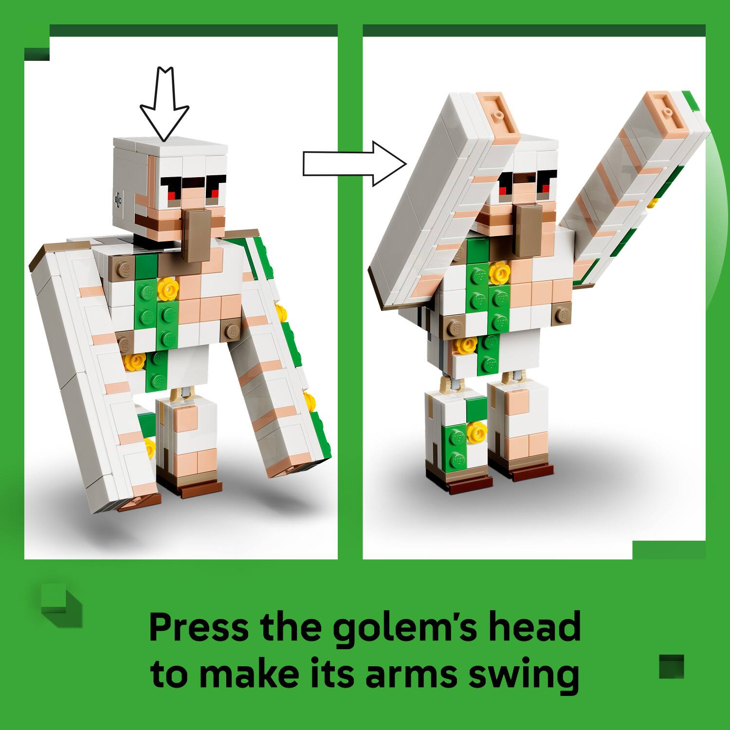 Press the golem's head to make its arms swing